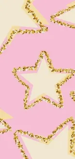 Aesthetic pink wallpaper with glittery gold stars.