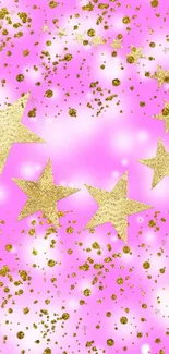 Vibrant pink wallpaper with golden stars and sparkling details.