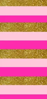 Vibrant pink and gold glittery striped mobile wallpaper.