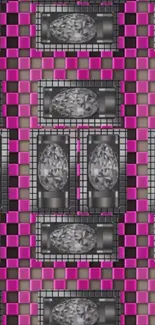 Pink and gray geometric pattern wallpaper design.