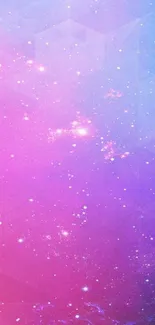 Pink and purple galaxy wallpaper with stars and geometric patterns.