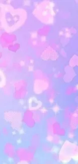 Pink and purple heart wallpaper with soft pastel tones.