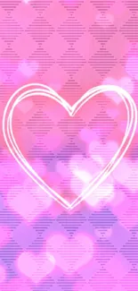 Pink and purple wallpaper with a neon heart design.