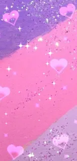 Pink and purple wallpaper with hearts.