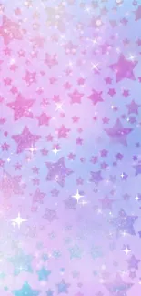 Pink and purple starry wallpaper with sparkles.