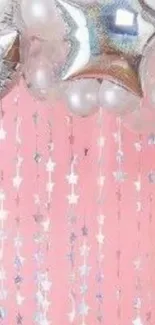 Pink and silver star balloon wallpaper with a festive vibe.