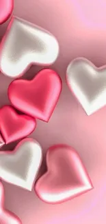 3D hearts in pink and white design mobile wallpaper.