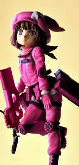 Pink anime character with a playful pose and vibrant outfit.