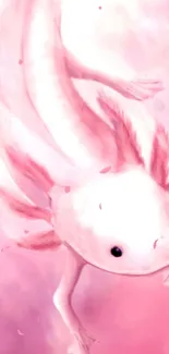 Whimsical pink axolotl with soft hues for mobile wallpaper.