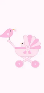 Pink baby bird on stroller wallpaper for mobile phones.