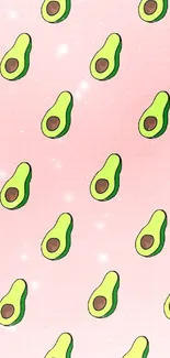 Pink background with repeating avocado illustrations.