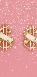 Gold dollar symbols on a pink background wallpaper.