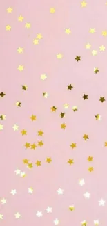 Pink wallpaper with scattered golden stars.