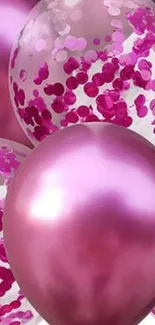 A whimsical mobile wallpaper of shiny pink balloons.