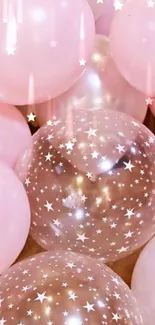 Pink and starry balloons mobile wallpaper.