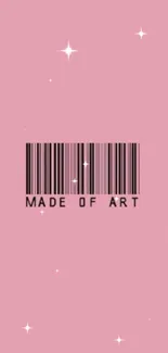 Pink wallpaper with barcode and 'Made of Art' text.