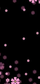 Black background with pink floral design wallpaper.