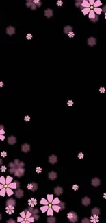 Delicate pink blossoms on a black background mobile wallpaper.