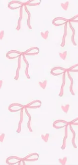 Pink bows and hearts pattern on white background mobile wallpaper.