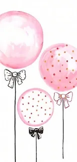 Pink balloons with bows mobile wallpaper in a whimsical style.