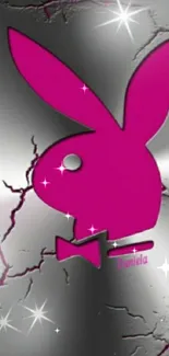 Pink bunny on metallic background wallpaper.