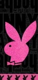 Pink bunny pattern wallpaper with black background.