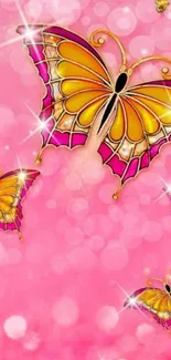 Pink butterfly with sparkling bokeh on a vibrant background.