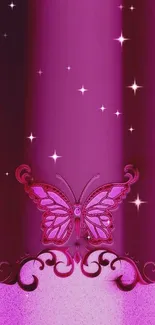 Elegant pink butterfly wallpaper design with artistic elements.