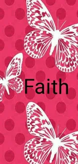 Pink wallpaper with white butterflies and 'Faith' text.