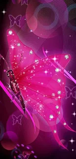 Pink butterfly fantasy art on a vibrant purple background.