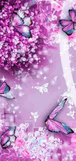 Pink butterfly and floral mobile wallpaper.