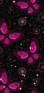 Pink butterflies on a starry black background, creating a cosmic look.