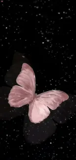 Pink butterfly in galaxy wallpaper with stars background.