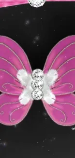 Vibrant pink butterfly with glitter on dark background wallpaper.