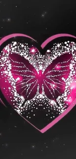 Vibrant pink butterfly heart design wallpaper.