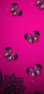 Pink background with butterflies and floral elements.