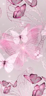 Elegant pink butterfly wallpaper with delicate patterns and soft hues.