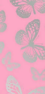 Pink phone wallpaper with butterfly designs.