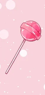 Pink background with red lollipop design, perfect for a cute mobile wallpaper.