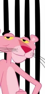 Pink cartoon character on striped background wallpaper.