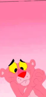 Animated pink character with yellow eyes on a pink background wallpaper.