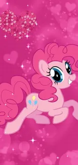 Pink cartoon pony wallpaper with heart design.