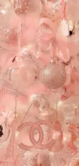 Charming pink Christmas tree with elegant ornaments.