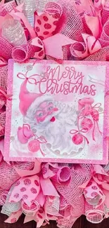 Pink Christmas wreath wallpaper with elegant festive decor.