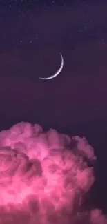 A pink cloud under a moonlit sky, creating a serene and dreamy atmosphere.