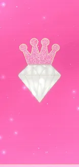 Pink wallpaper with a diamond and a glitter crown in the center.