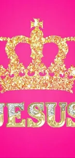 Pink background with gold crown and Jesus text.