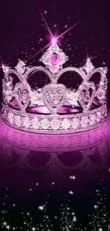 Pink sparkling crown with a purple background for mobile wallpaper.