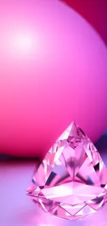 Vibrant pink crystal with abstract pink background.