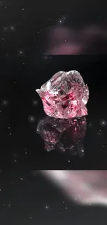 Pink crystal floating in a cosmic galaxy.